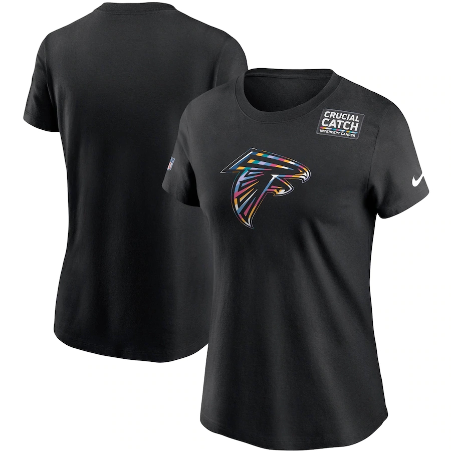 Women's Atlanta Falcons 2020 Black Sideline Crucial Catch Performance T-Shirt (Run Small)
